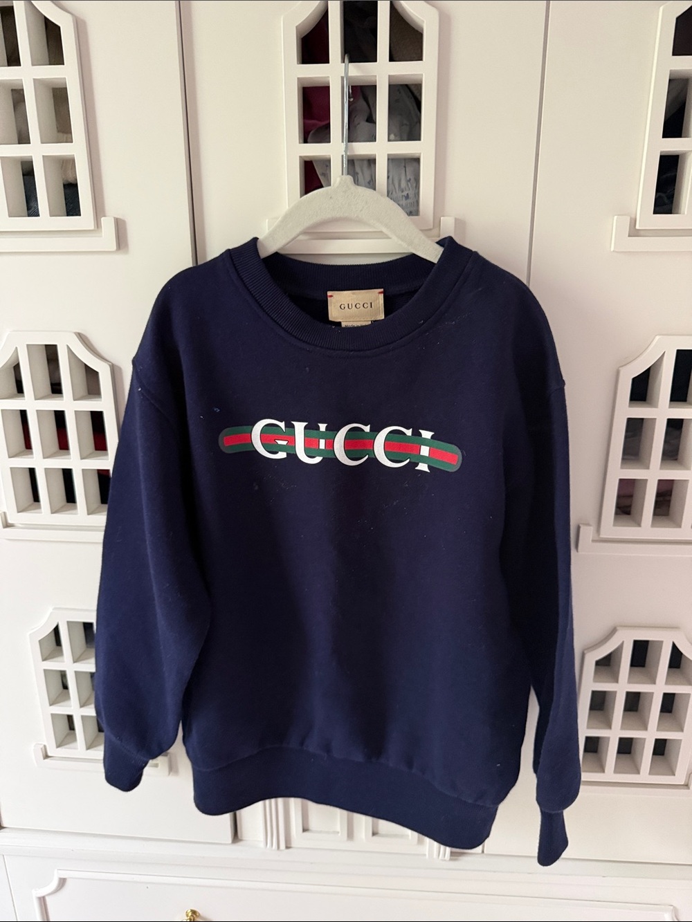 Gucci Navy Crewneck Sweatshirt with Signature Web Logo